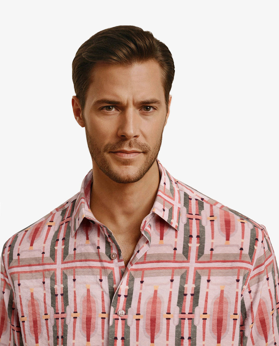 Rare Rabbit Men's Quill Beige Abstract Print Boxy Fit Half Sleeve Collared Shirt
