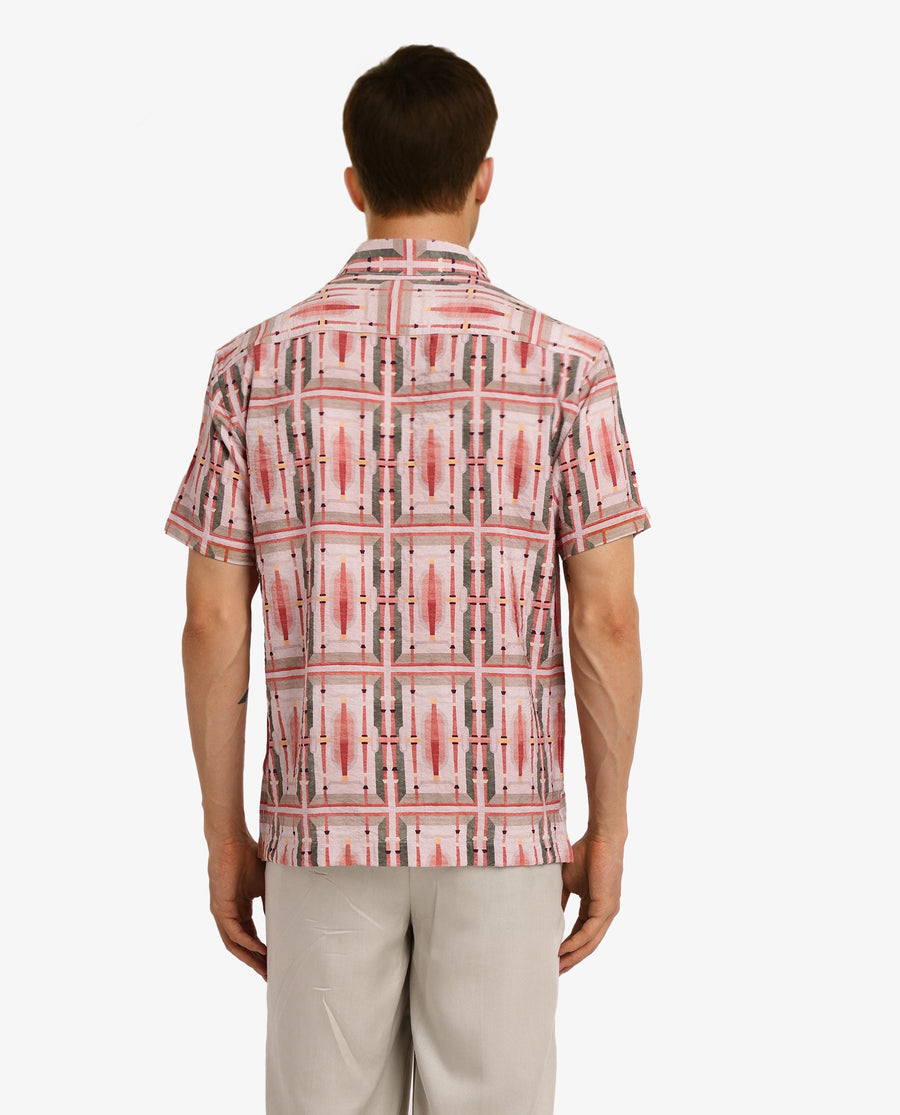 Rare Rabbit Men's Quill Beige Abstract Print Boxy Fit Half Sleeve Collared Shirt