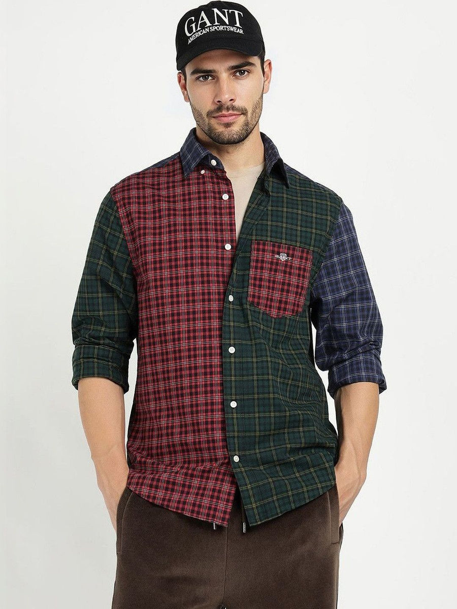 GANT Men Relaxed Fit Checked Spread Collar Pure Cotton Poplin Casual Shirt