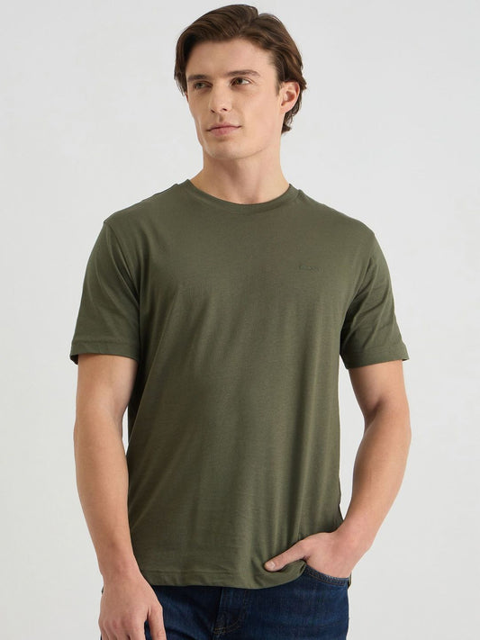 GANT Men Solid Tonal Logo Round Neck Cotton T-shirt