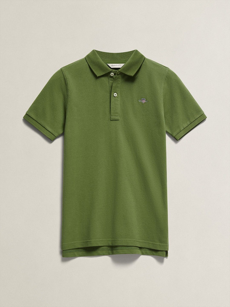 Gant Boys Dark Green Solid Regular Fit Shield Pique Polo T-Shirt