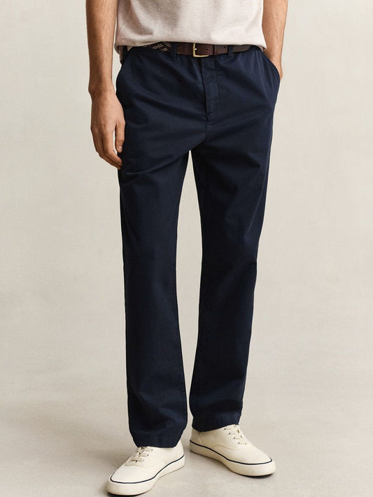 Gant Men Navy Blue Solid Stretchable Regular Fit Trouser