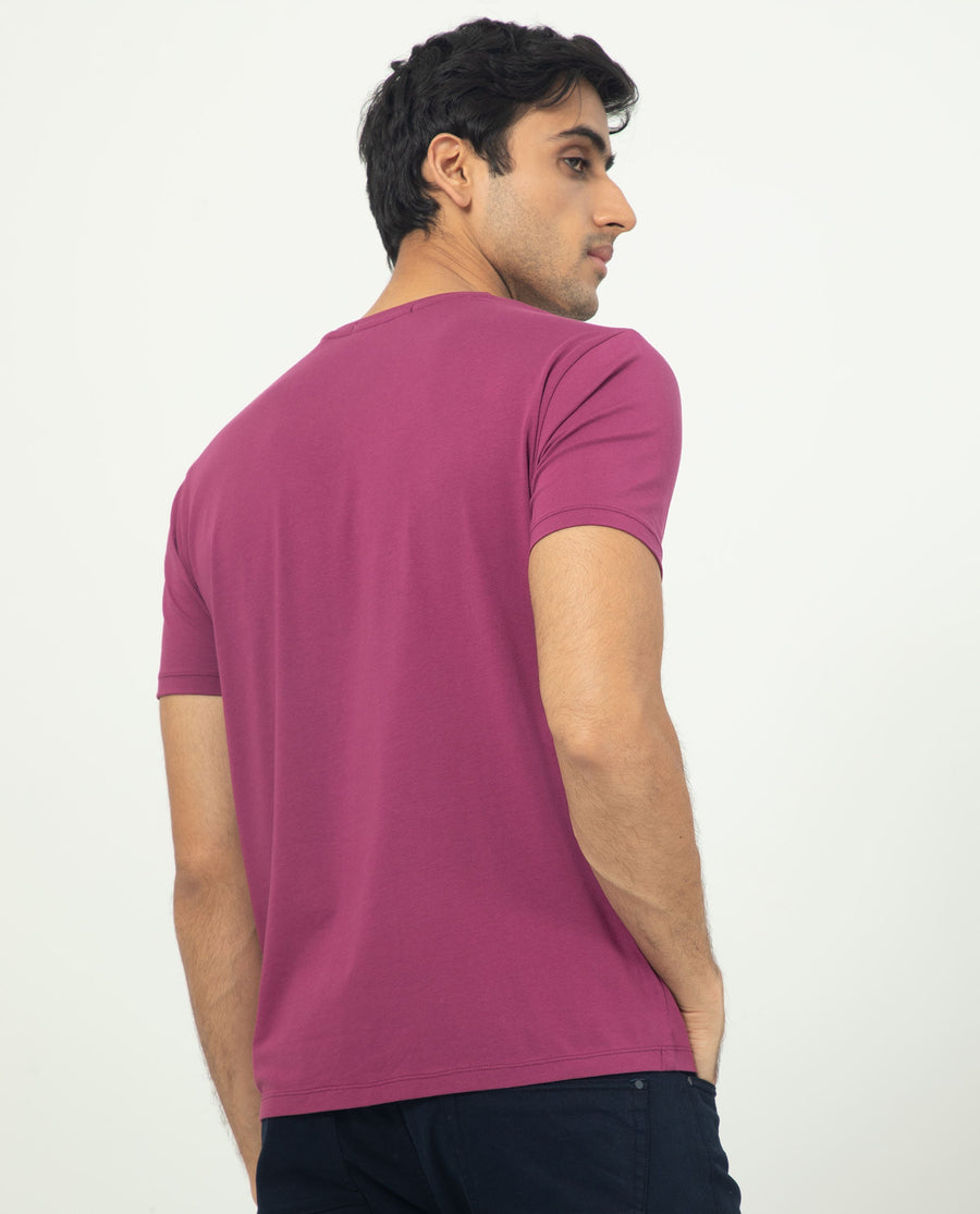 Rare Rabbit Men's Rabbit-5 Pink Cotton Plain Regular Fit Half Sleeve Crew Neck T-Shirt