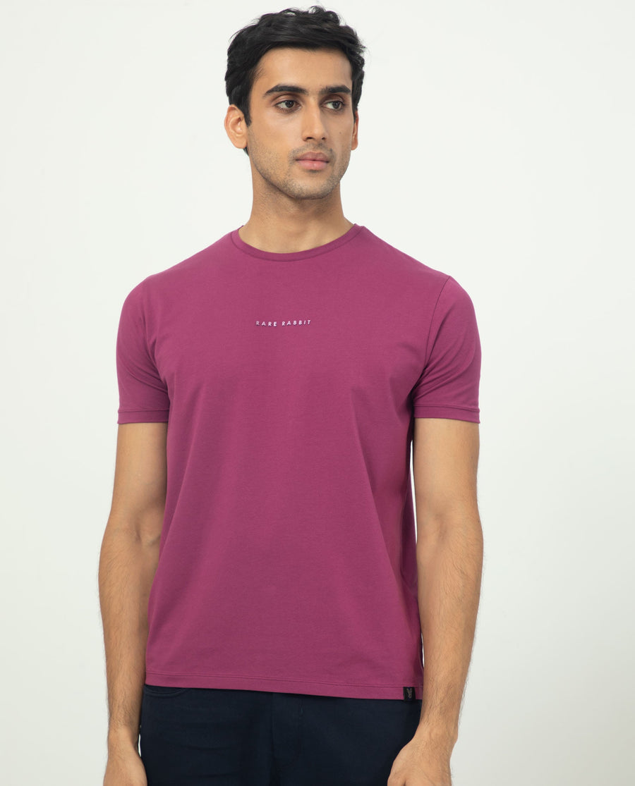 Rare Rabbit Men's Rabbit-5 Pink Cotton Plain Regular Fit Half Sleeve Crew Neck T-Shirt