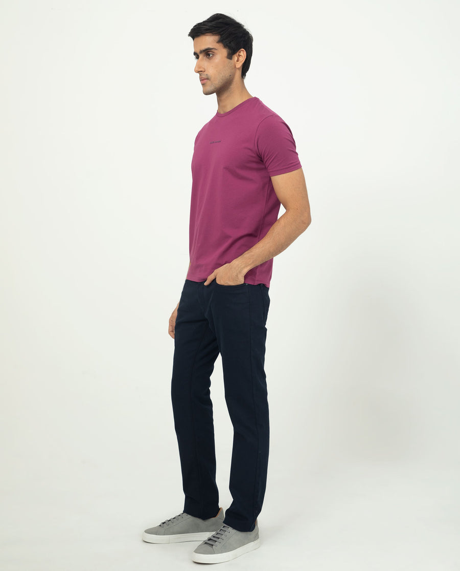 Rare Rabbit Men's Rabbit-5 Pink Cotton Plain Regular Fit Half Sleeve Crew Neck T-Shirt
