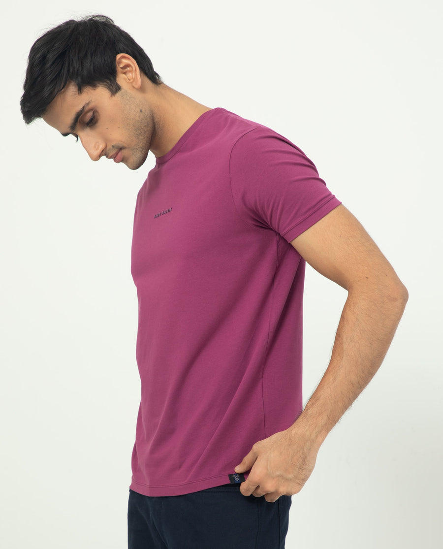 Rare Rabbit Men's Rabbit-5 Pink Cotton Plain Regular Fit Half Sleeve Crew Neck T-Shirt