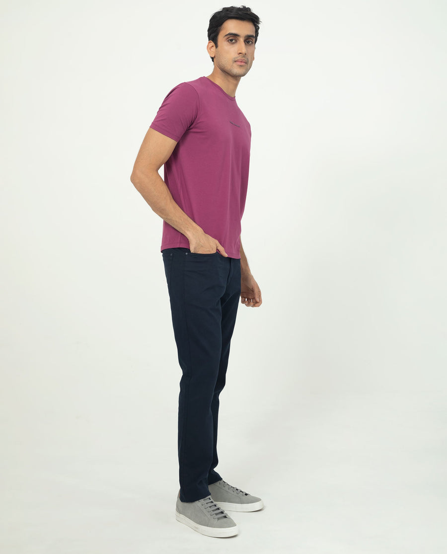 Rare Rabbit Men's Rabbit-5 Pink Cotton Plain Regular Fit Half Sleeve Crew Neck T-Shirt