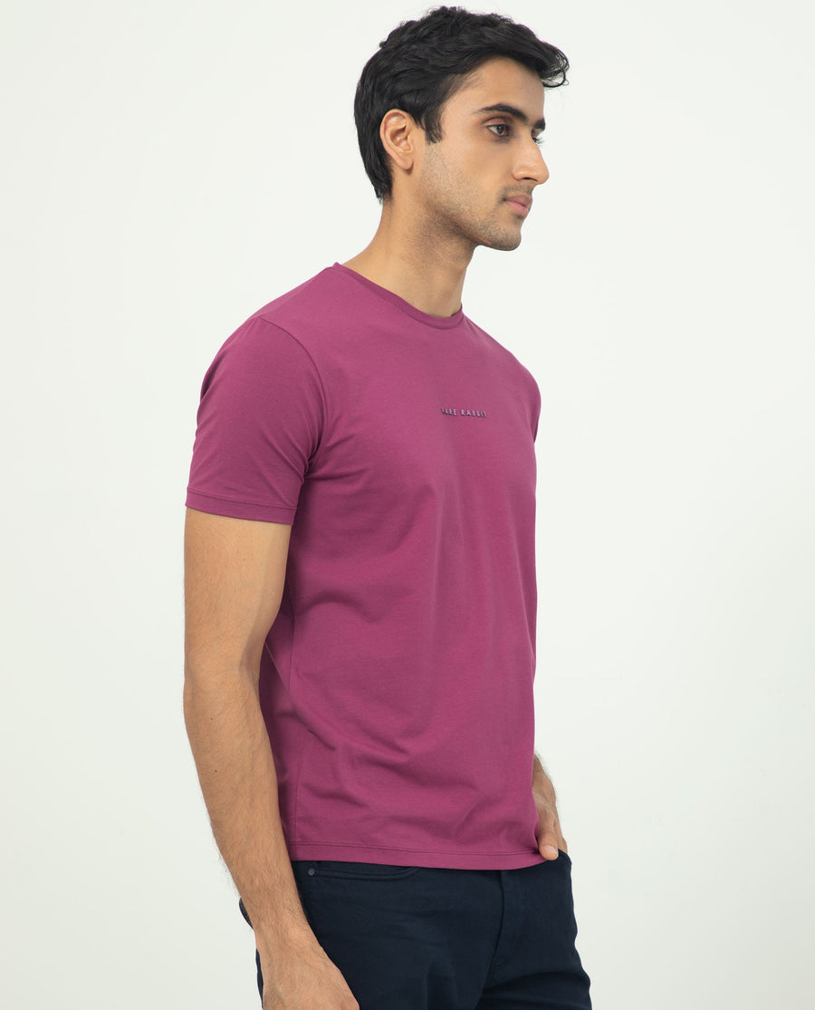 Rare Rabbit Men's Rabbit-5 Pink Cotton Plain Regular Fit Half Sleeve Crew Neck T-Shirt