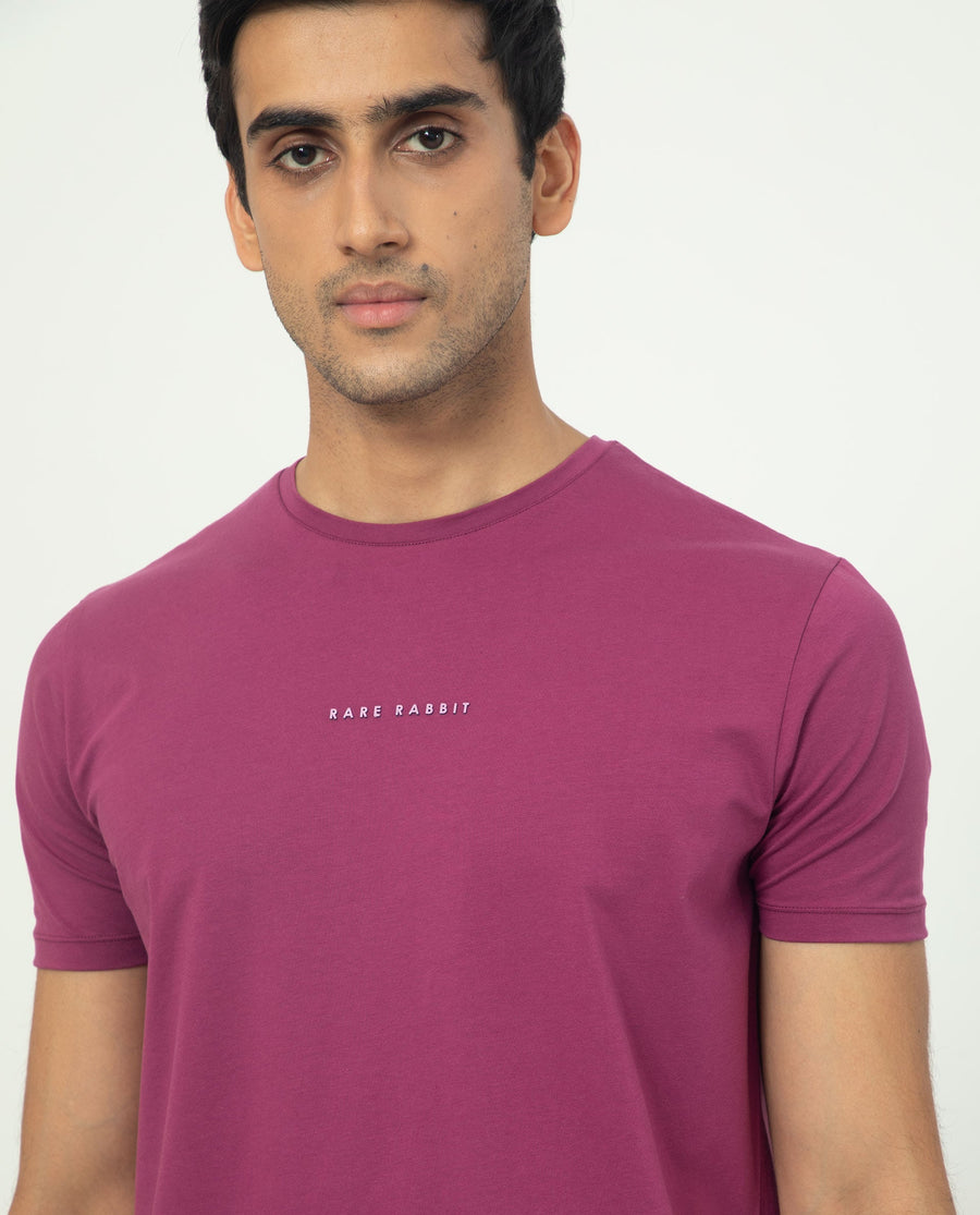 Rare Rabbit Men's Rabbit-5 Pink Cotton Plain Regular Fit Half Sleeve Crew Neck T-Shirt