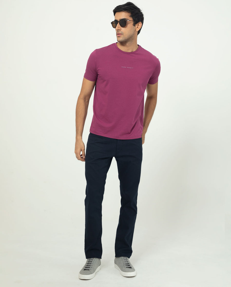 Rare Rabbit Men's Rabbit-5 Pink Cotton Plain Regular Fit Half Sleeve Crew Neck T-Shirt