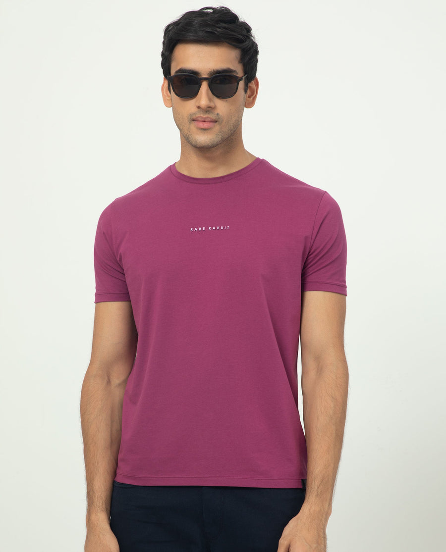 Rare Rabbit Men's Rabbit-5 Pink Cotton Plain Regular Fit Half Sleeve Crew Neck T-Shirt