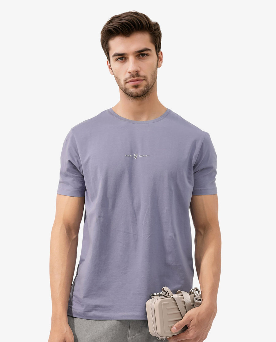 Rare Rabbit Men's Rabbitz Dusky Purple Cotton Blend Plain Regular Fit Half Sleeve Crew Neck T-Shirt