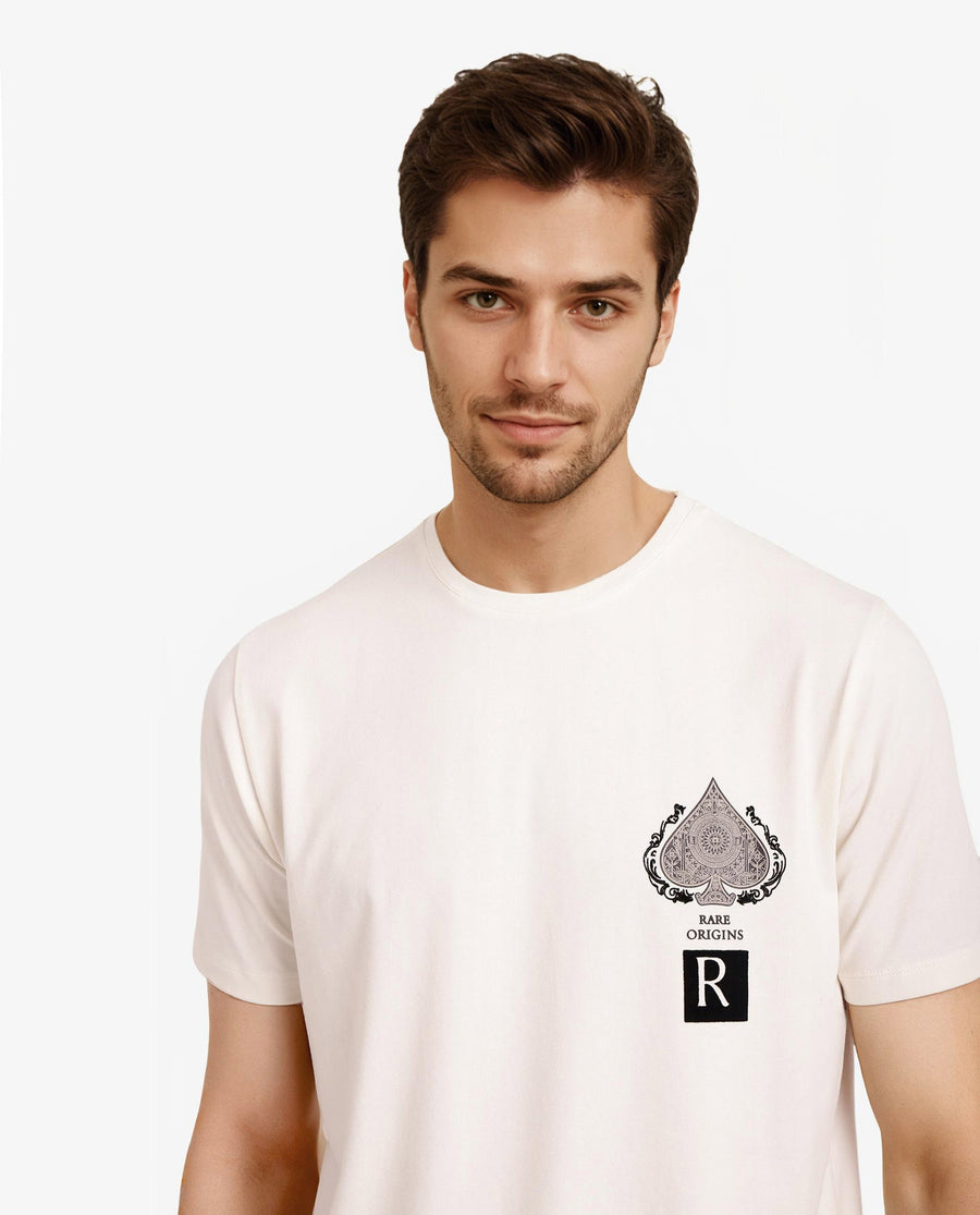 Rare Rabbit Men's Rabo Off White Cotton Graphic Print Regular Fit Half Sleeve Crew Neck T-Shirt