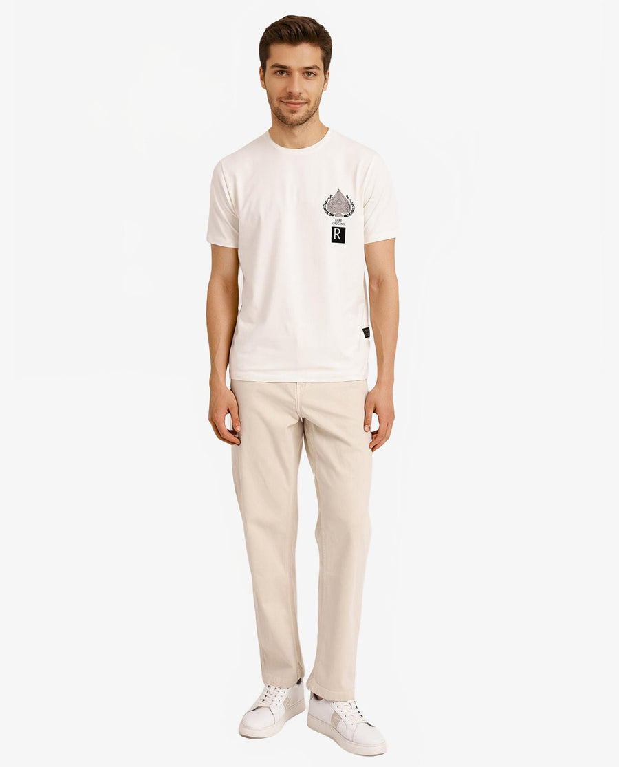 Rare Rabbit Men's Rabo Off White Cotton Graphic Print Regular Fit Half Sleeve Crew Neck T-Shirt