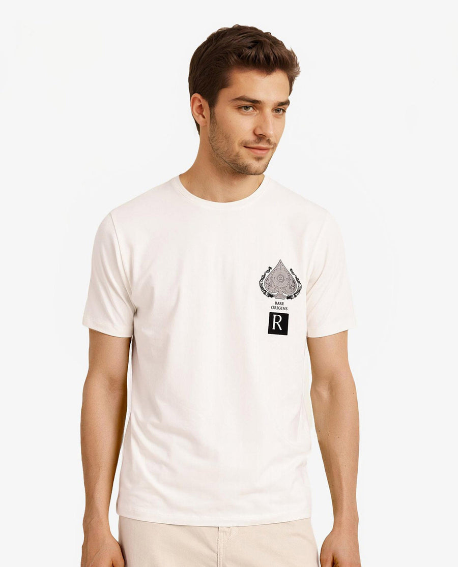 Rare Rabbit Men's Rabo Off White Cotton Graphic Print Regular Fit Half Sleeve Crew Neck T-Shirt