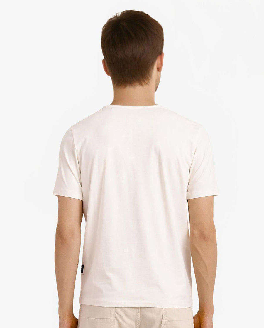 Rare Rabbit Men's Rabo Off White Cotton Graphic Print Regular Fit Half Sleeve Crew Neck T-Shirt