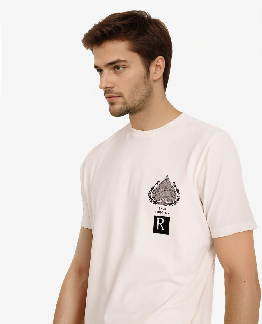 Rare Rabbit Men's Rabo Off White Cotton Graphic Print Regular Fit Half Sleeve Crew Neck T-Shirt