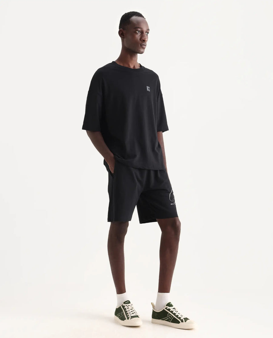 Rare Rabbit Men's Ranot Black Cotton Graphic Print Oversized Fit Shorts