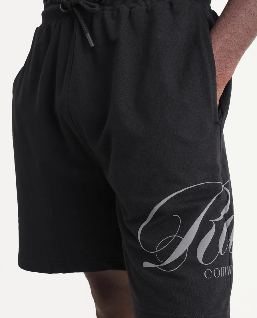Rare Rabbit Men's Ranot Black Cotton Graphic Print Oversized Fit Shorts