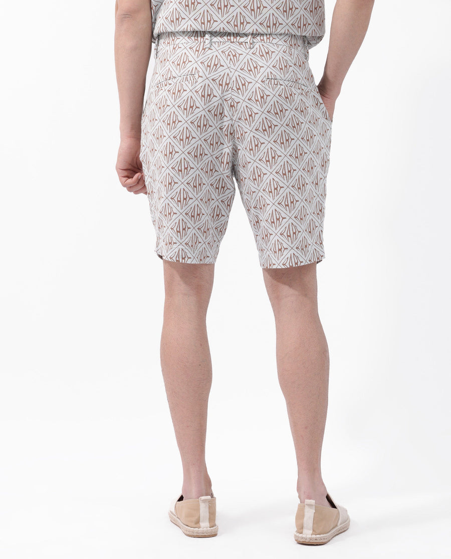 Rare Rabbit Men's Raron Pastel Blue Cotton Monogram Print Relaxed Fit Shorts