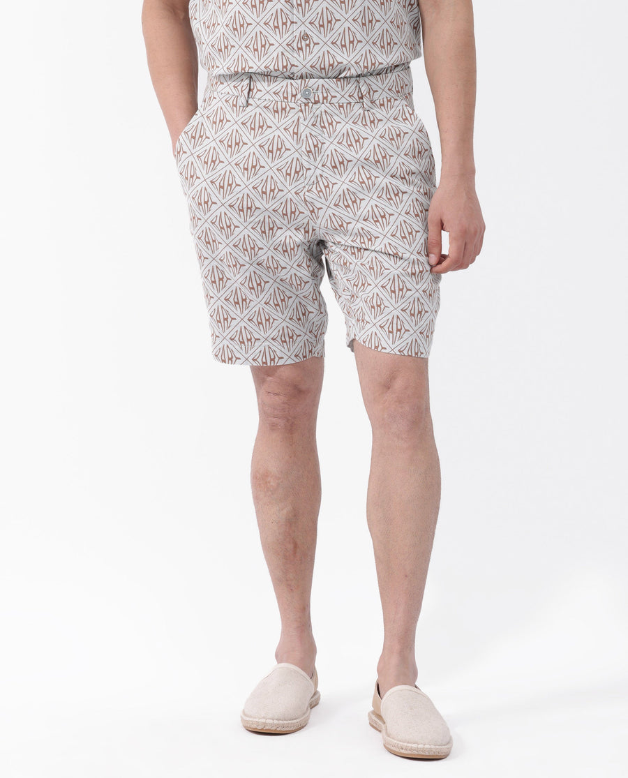 Rare Rabbit Men's Raron Pastel Blue Cotton Monogram Print Relaxed Fit Shorts