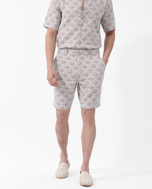 Rare Rabbit Men's Raron Pastel Blue Cotton Monogram Print Relaxed Fit Shorts