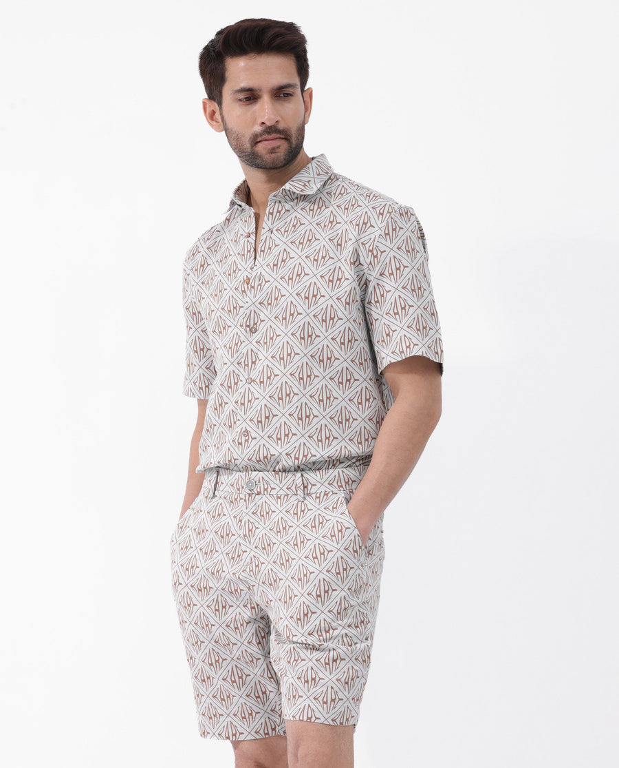 Rare Rabbit Men's Raron Pastel Blue Cotton Monogram Print Relaxed Fit Shorts