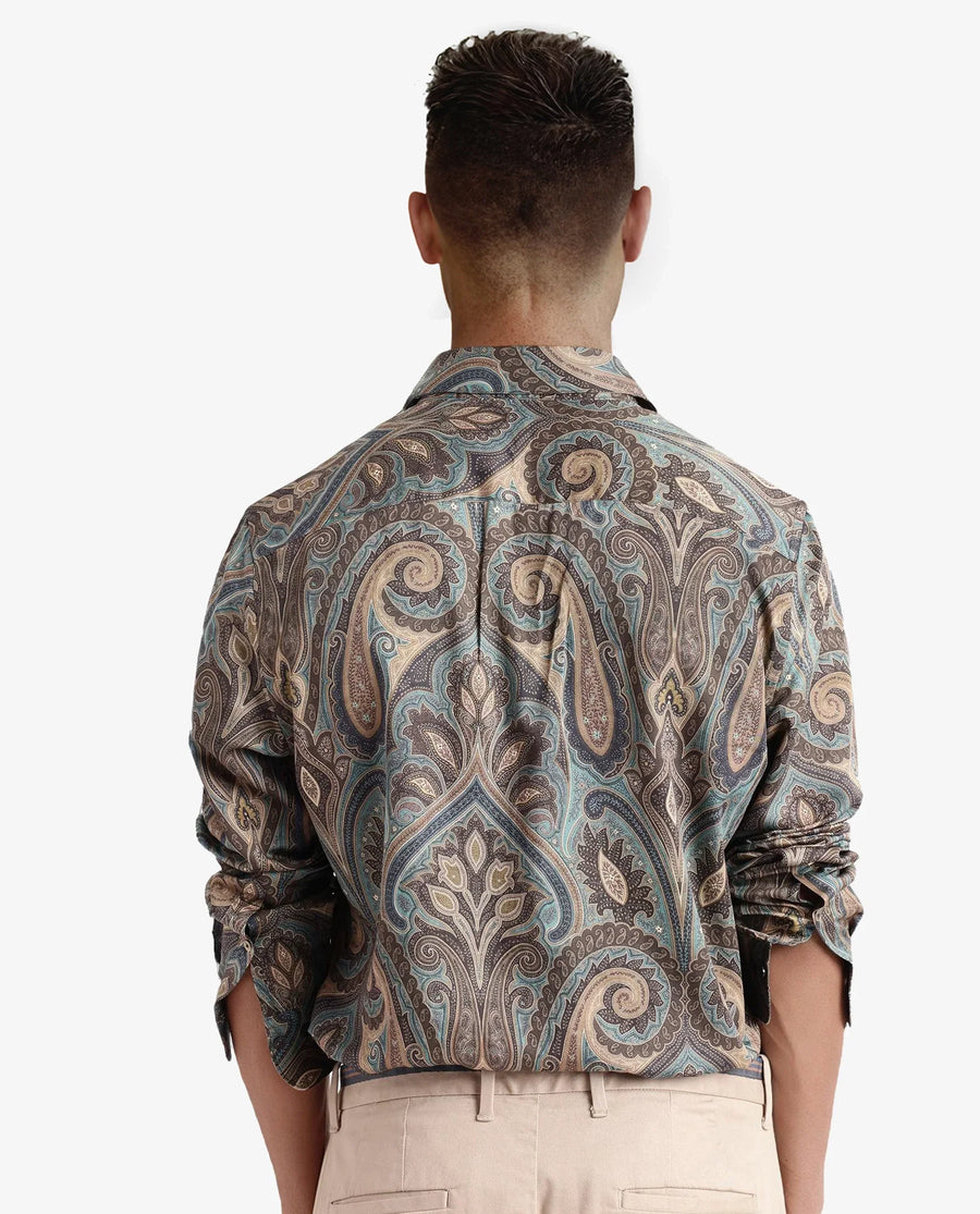 Rare Rabbit Men's Rave Green Paisley Print Regular Fit Full Sleeve Collared Shirt