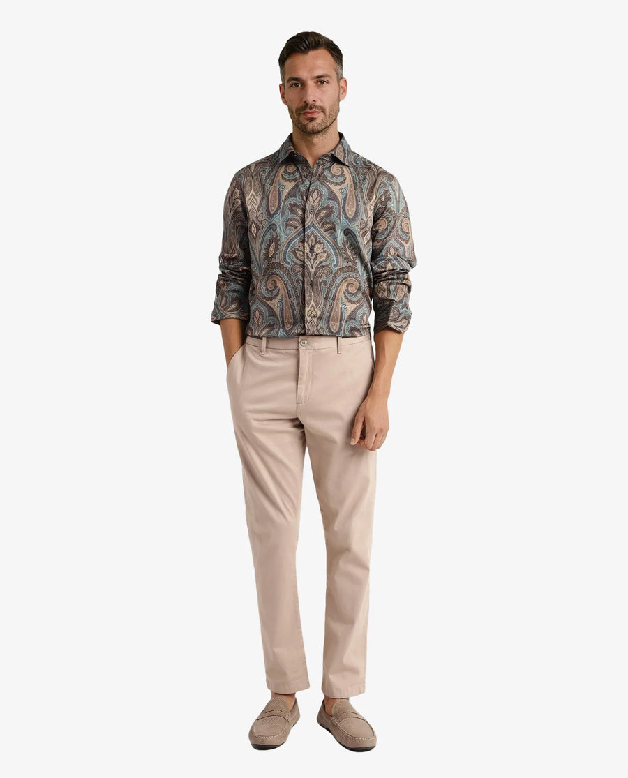 Rare Rabbit Men's Rave Green Paisley Print Regular Fit Full Sleeve Collared Shirt