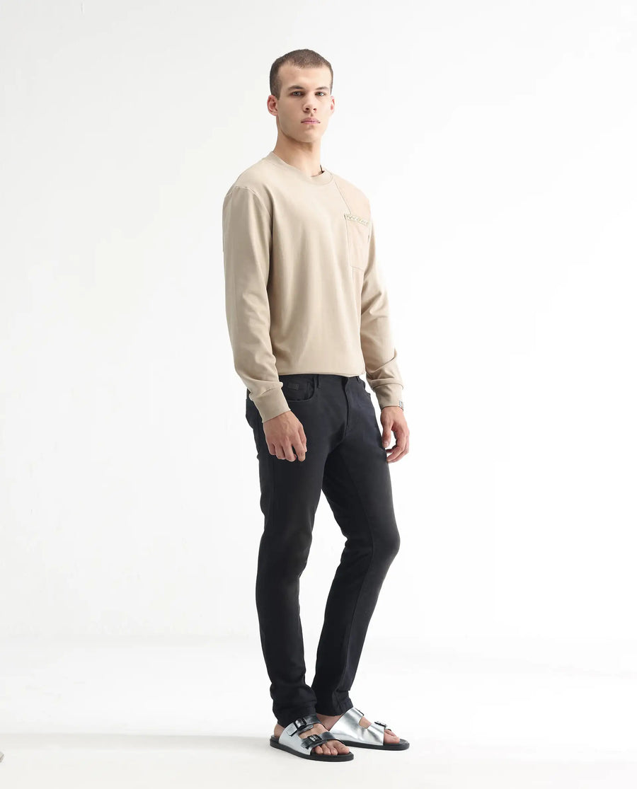 Rare Rabbit Men's Ray Black Cotton Plain Hawk Slim Fit Jeans