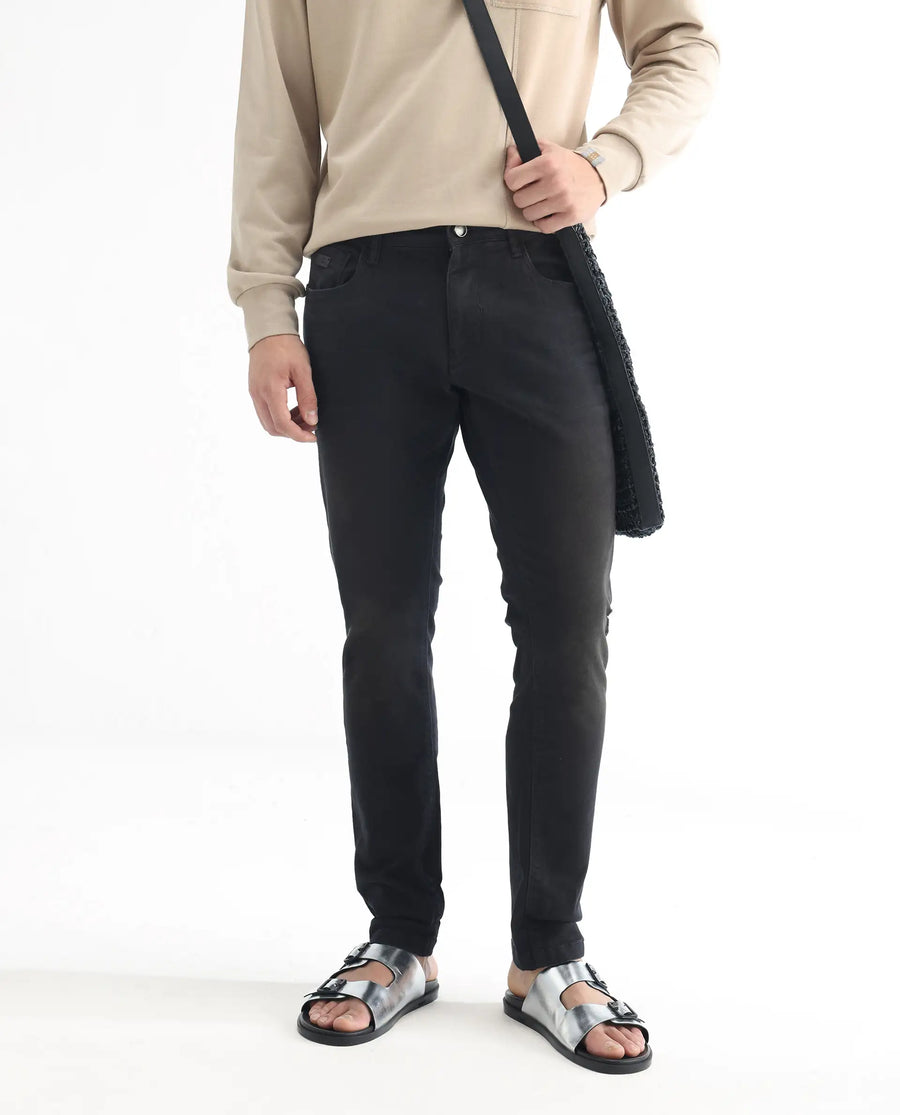 Rare Rabbit Men's Ray Black Cotton Plain Hawk Slim Fit Jeans