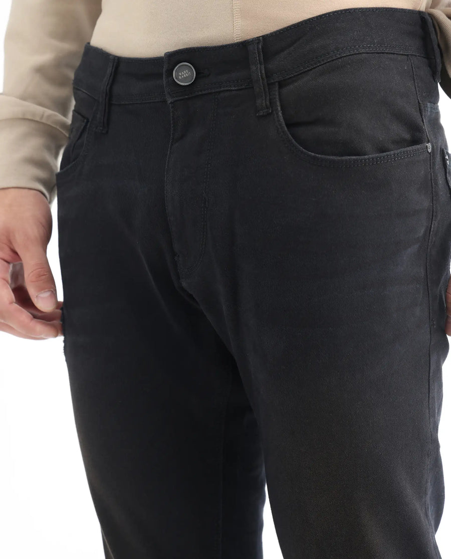 Rare Rabbit Men's Ray Black Cotton Plain Hawk Slim Fit Jeans