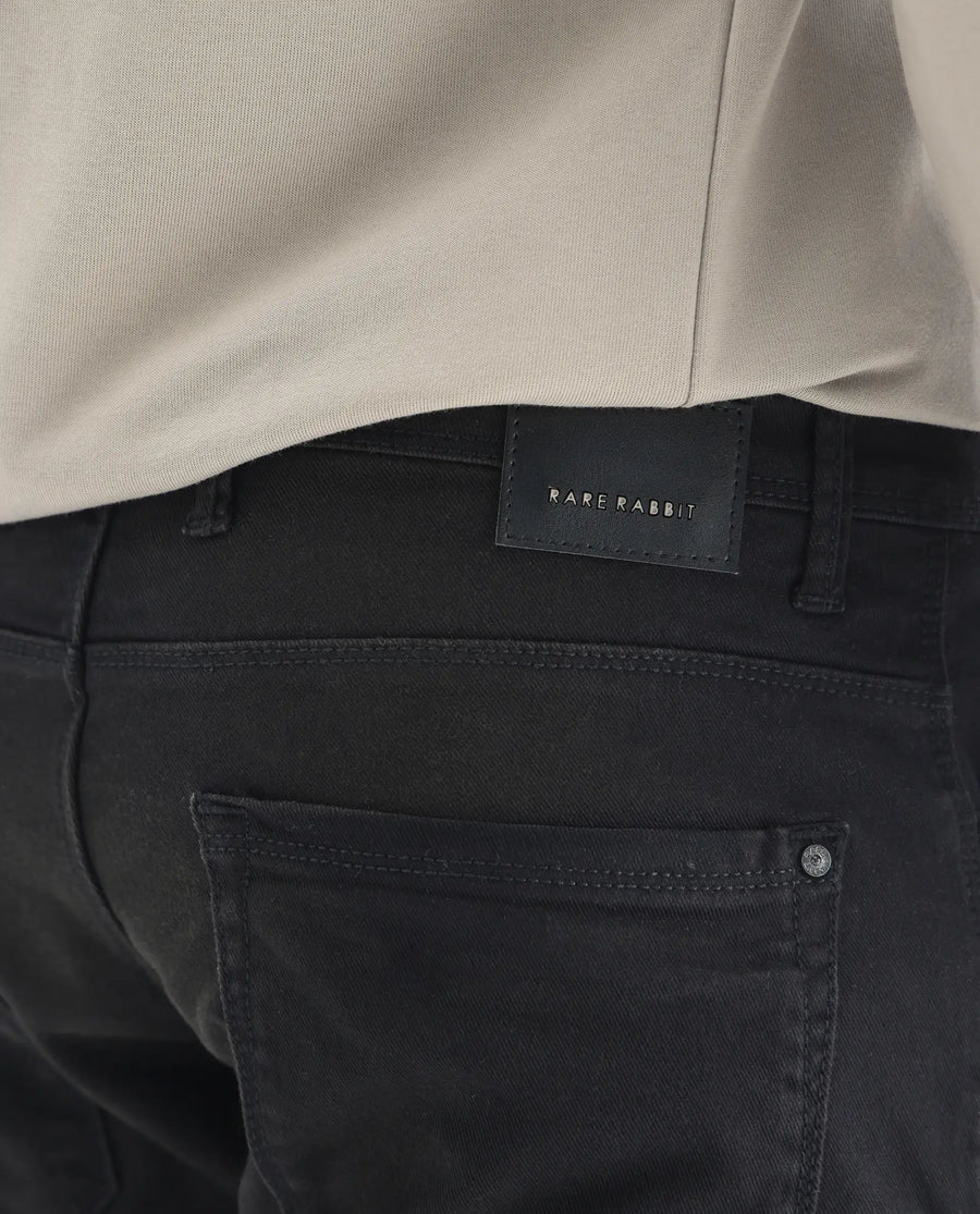 Rare Rabbit Men's Ray Black Cotton Plain Hawk Slim Fit Jeans