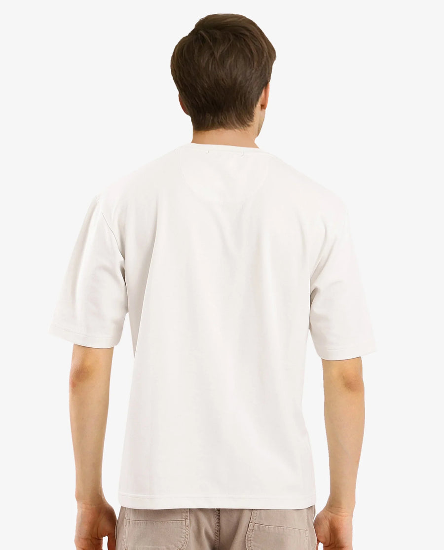 Rare Rabbit Men's Raydo Off White Cotton Graphic Print Boxy Fit Half Sleeve Crew Neck T-Shirt