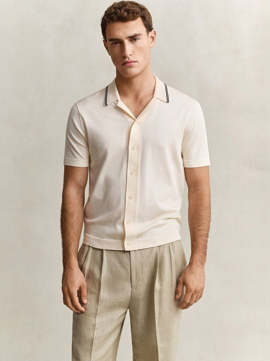 Gant Men Cream Solid Regular Fit Polo T-Shirt
