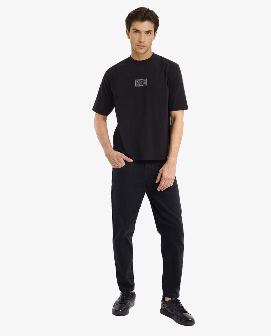 Rare Rabbit Men's Reborn-T Black Cotton Graphic Print Oversized Fit Half Sleeve Crew Neck T-Shirt