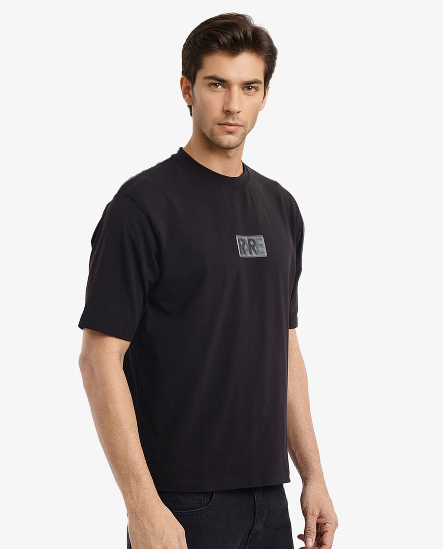 Rare Rabbit Men's Reborn-T Black Cotton Graphic Print Oversized Fit Half Sleeve Crew Neck T-Shirt