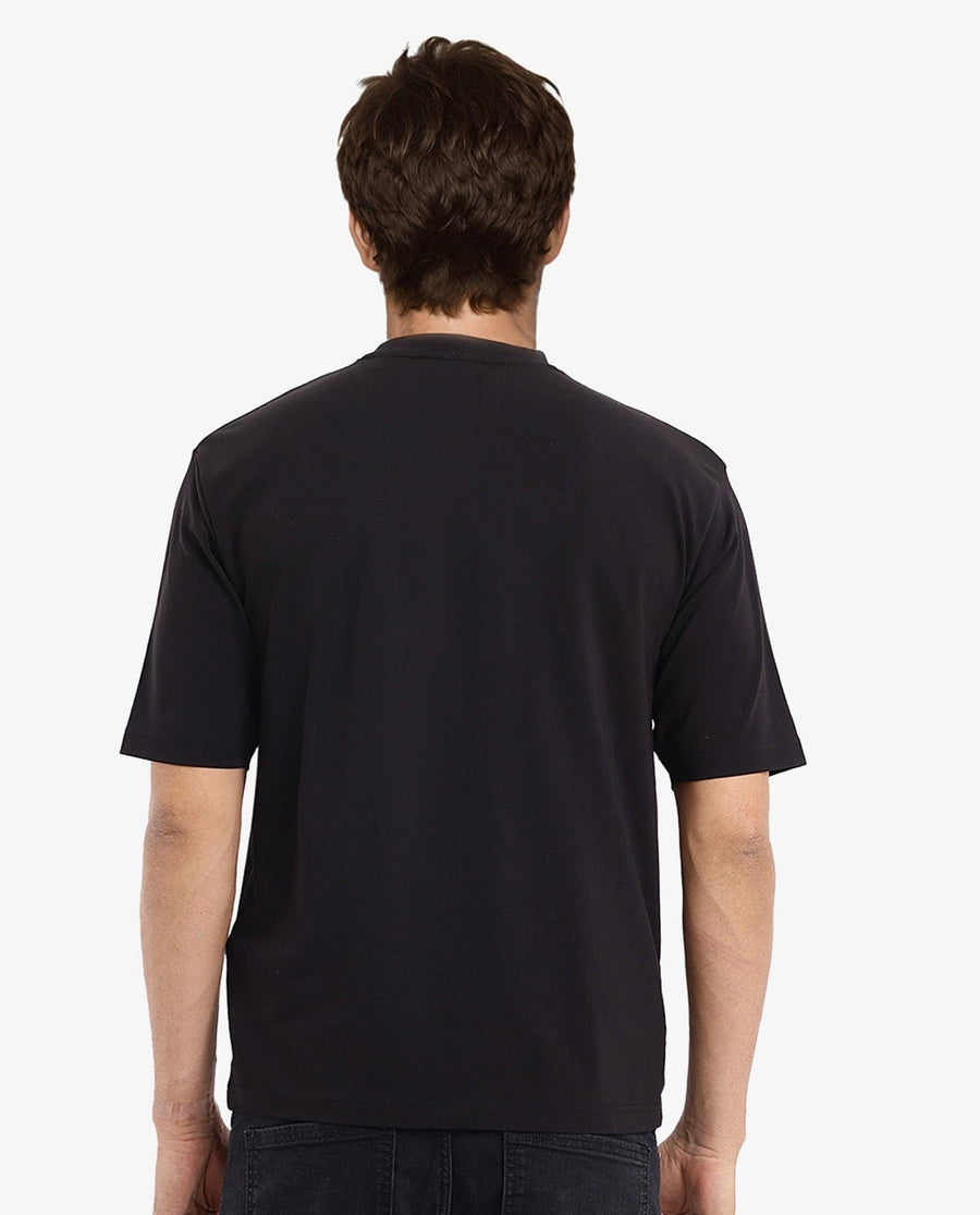 Rare Rabbit Men's Reborn-T Black Cotton Graphic Print Oversized Fit Half Sleeve Crew Neck T-Shirt