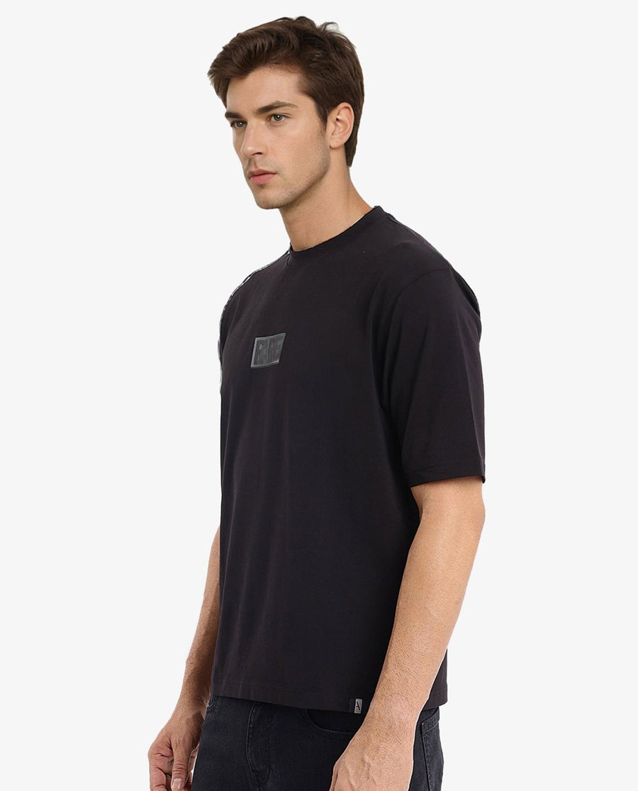 Rare Rabbit Men's Reborn-T Black Cotton Graphic Print Oversized Fit Half Sleeve Crew Neck T-Shirt