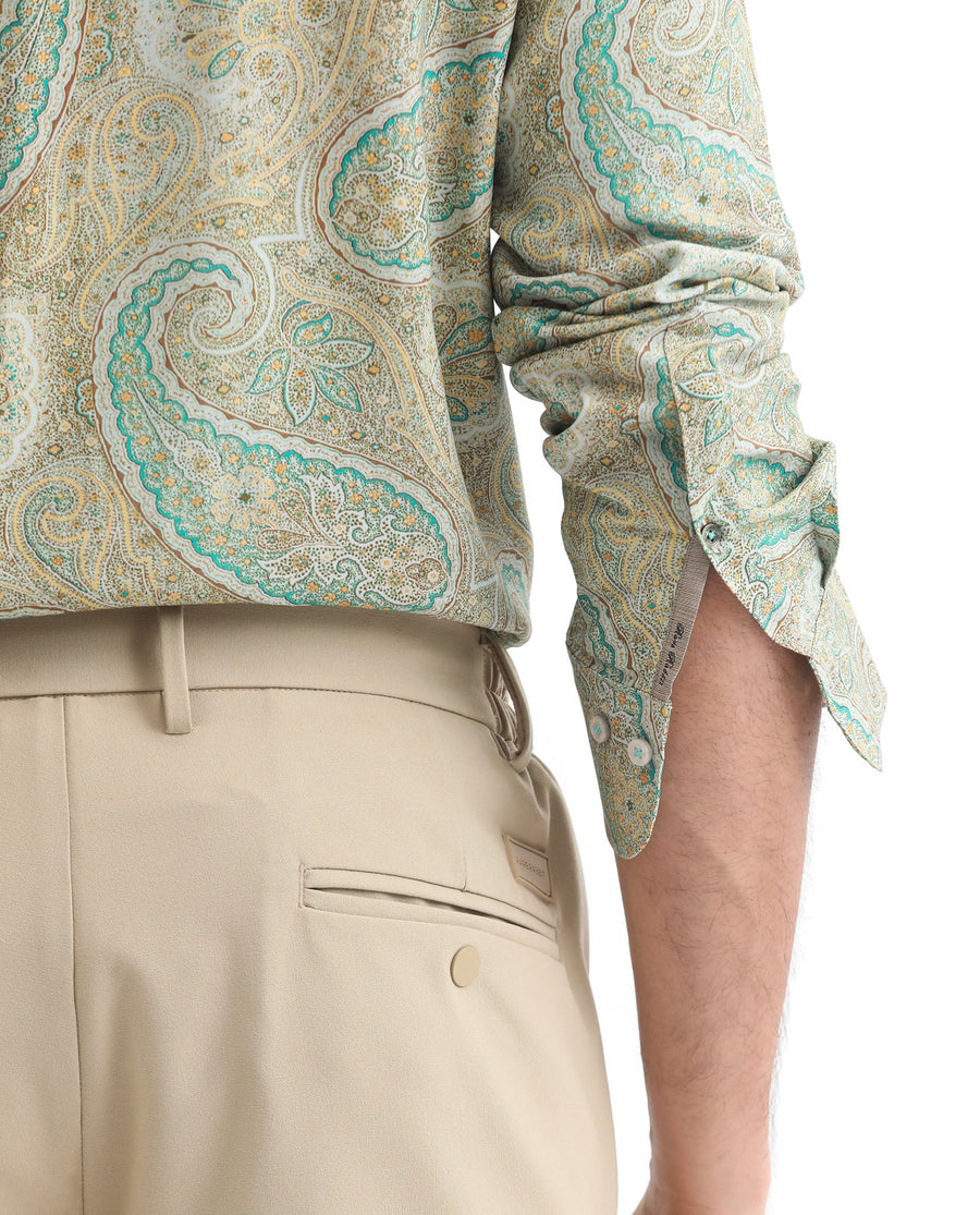Rare Rabbit Men's Rego Pastel Green Cotton Paisley Print Regular Fit Full Sleeve Collared Shirt