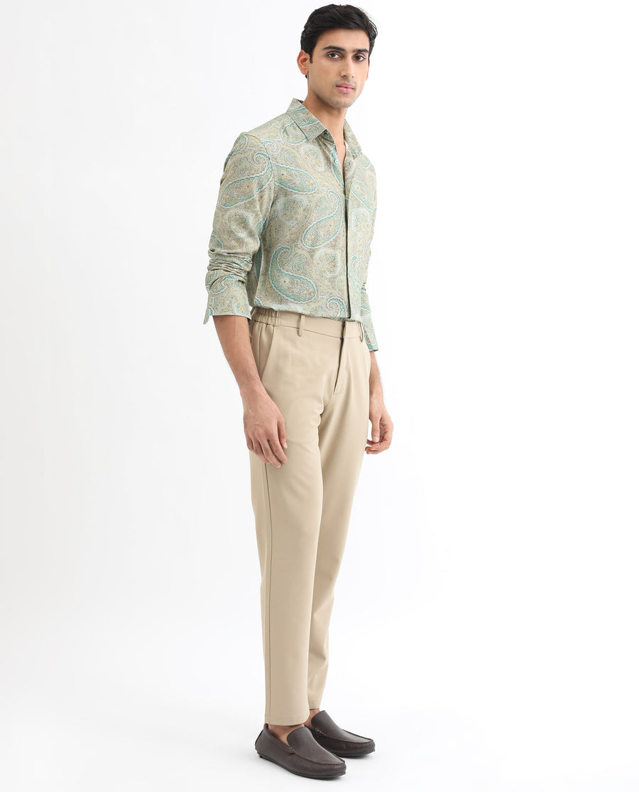 Rare Rabbit Men's Rego Pastel Green Cotton Paisley Print Regular Fit Full Sleeve Collared Shirt