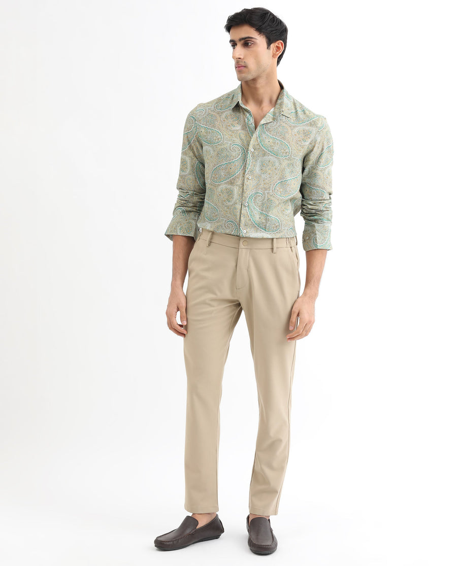 Rare Rabbit Men's Rego Pastel Green Cotton Paisley Print Regular Fit Full Sleeve Collared Shirt