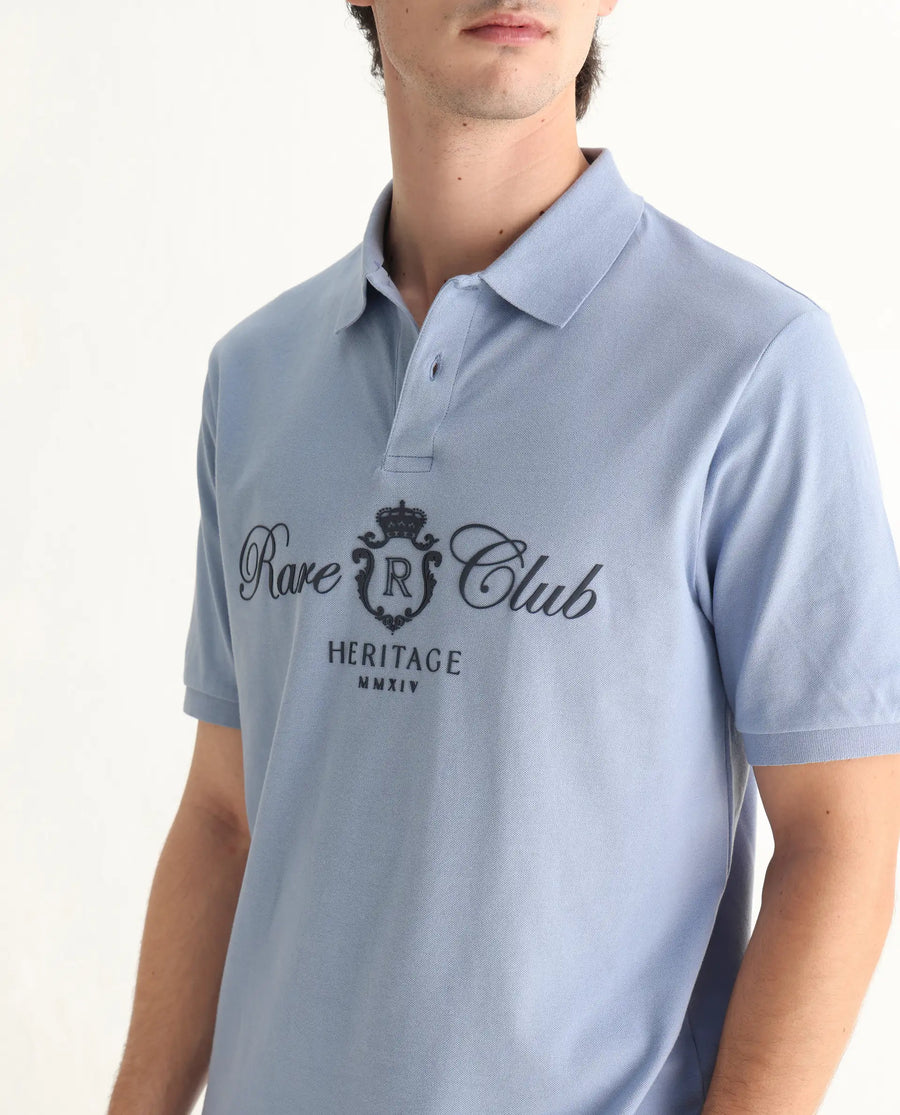 Rare Rabbit Men's Rem Light Blue Cotton Graphic Print Regular Fit Half Sleeve Polo