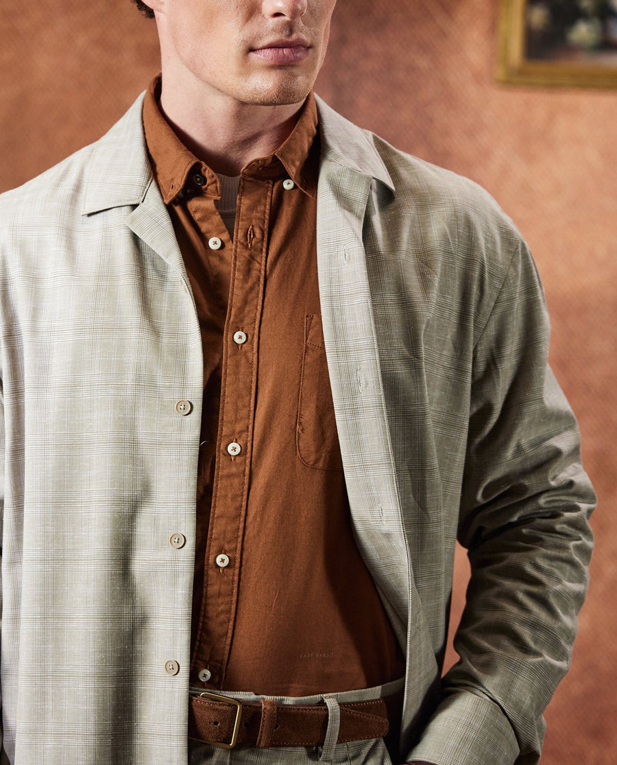 Rare Rabbit Men's Reno Beige Cotton Checked Print Regular Fit Full Sleeve Lapel Neck Shirt