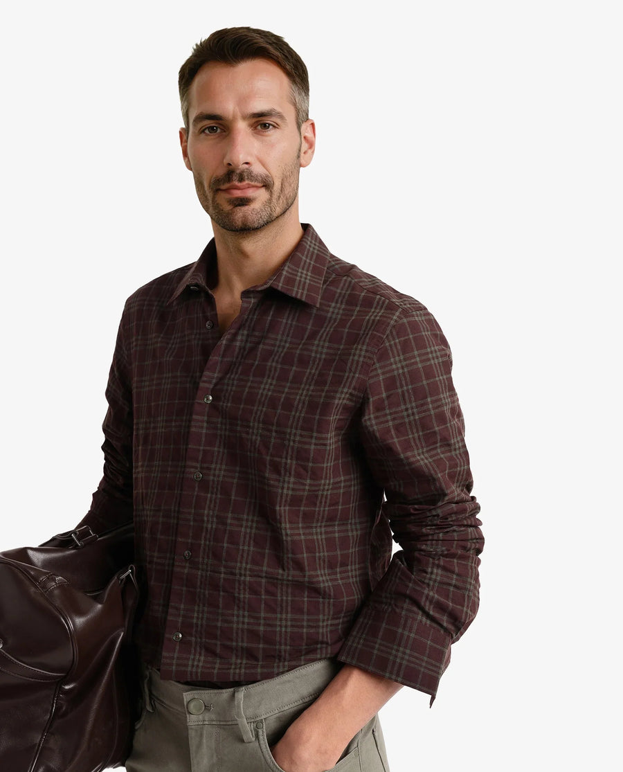 Rare Rabbit Men's Revers Brown Cotton Checked Print Regular Fit Full Sleeve Collared Shirt