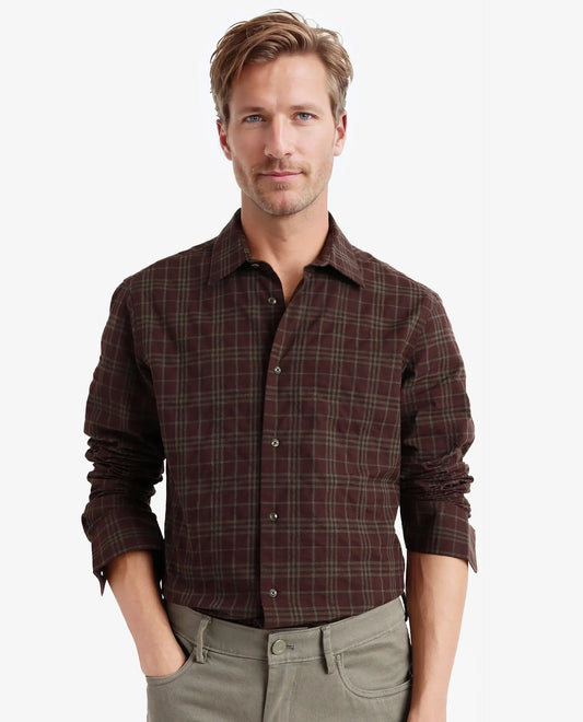 Rare Rabbit Men's Revers Brown Cotton Checked Print Regular Fit Full Sleeve Collared Shirt
