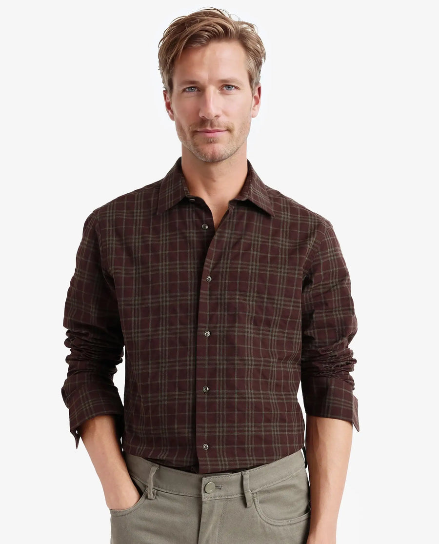 Rare Rabbit Men's Revers Brown Cotton Checked Print Regular Fit Full Sleeve Collared Shirt