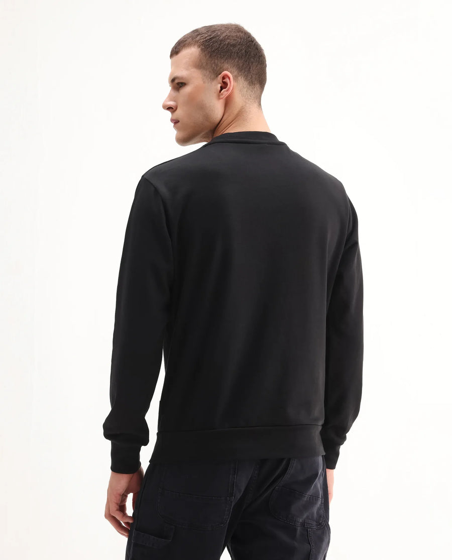 Rare Rabbit Men's Rick Black Cotton Blend Graphic Print Regular Fit Full Sleeve Crew Neck Sweatshirt