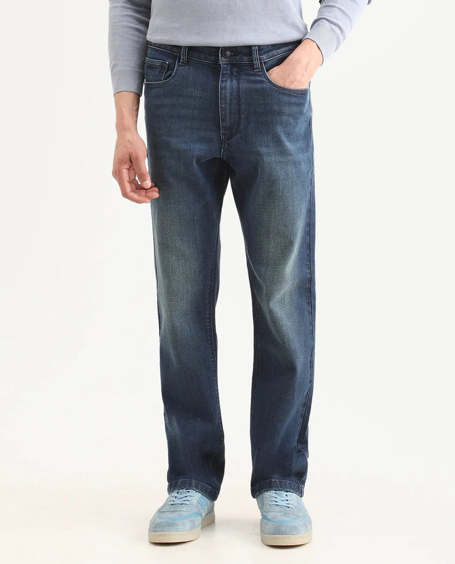 Rare Rabbit Men's Rilo M Dark Blue Cotton Blend Fabric Morris Regular Plain Jeans