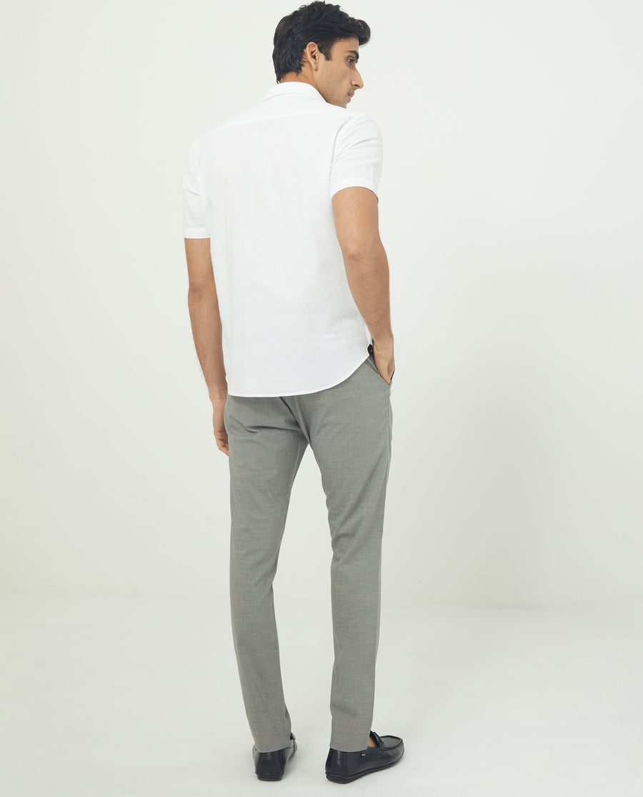 Rare Rabbit Men's Rissa White Cotton Plain Regular Fit Half Sleeve Collared Shirt